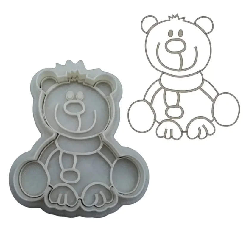 Medvídek se šálou | 40201 | více variant - Varianta: set (obrys+razitko), Velikost: velikost M (8 cm)