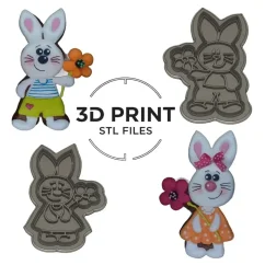 3D tisk STL | Zajíc s kytkou | 10101DS | DIY vykrajovátko/sada