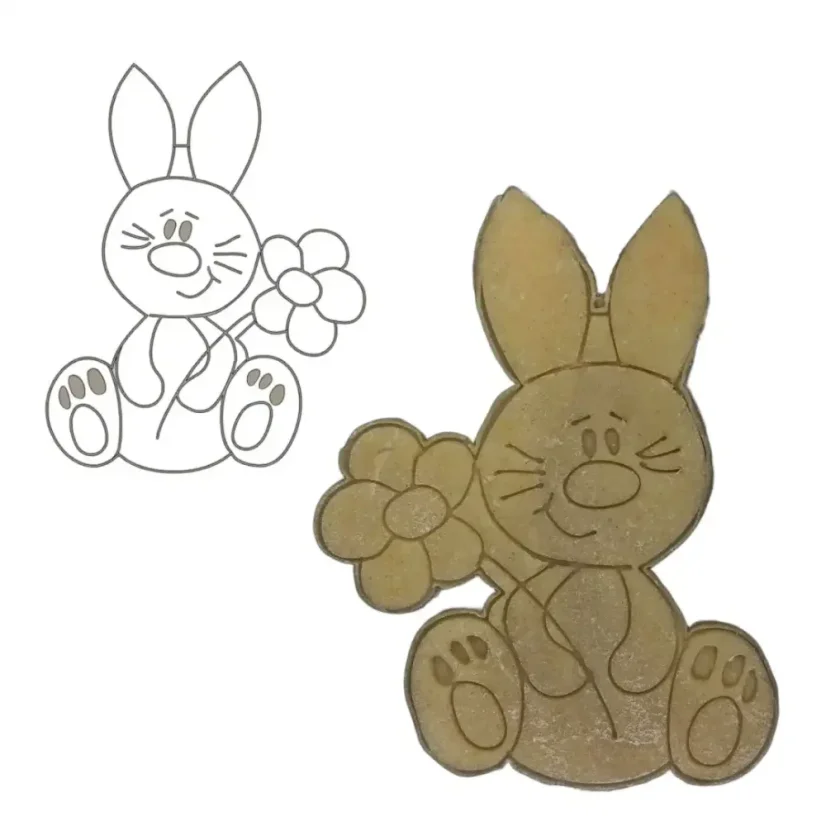 Zajíc s kytkou | 10108 | 3D vykrajovátko/sada - Varianta: sada (vykrajovátko + razítko), Velikost: velikost S (6 cm)