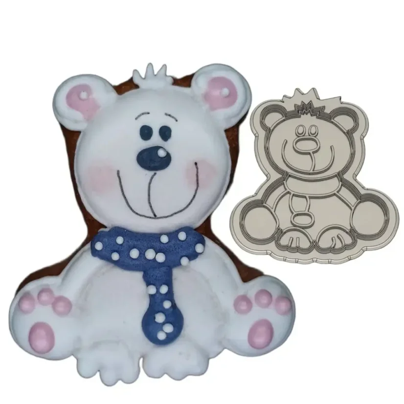 Medvídek se šálou | 40201 | velikost M, S - Varianta: set (obrys+razitko), Velikost: velikost M (8 cm)