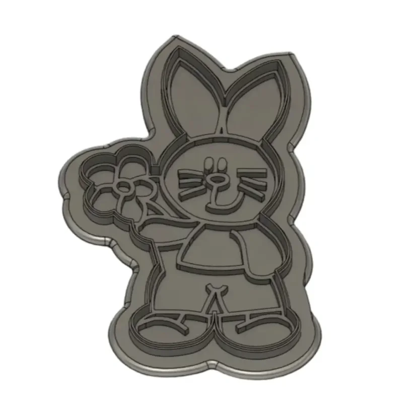 Zajíc s kytkou (kluk) | 10101 | 3D vykrajovátko/sada - Varianta: sada (vykrajovátko + razítko), Velikost: velikost S (6 cm)
