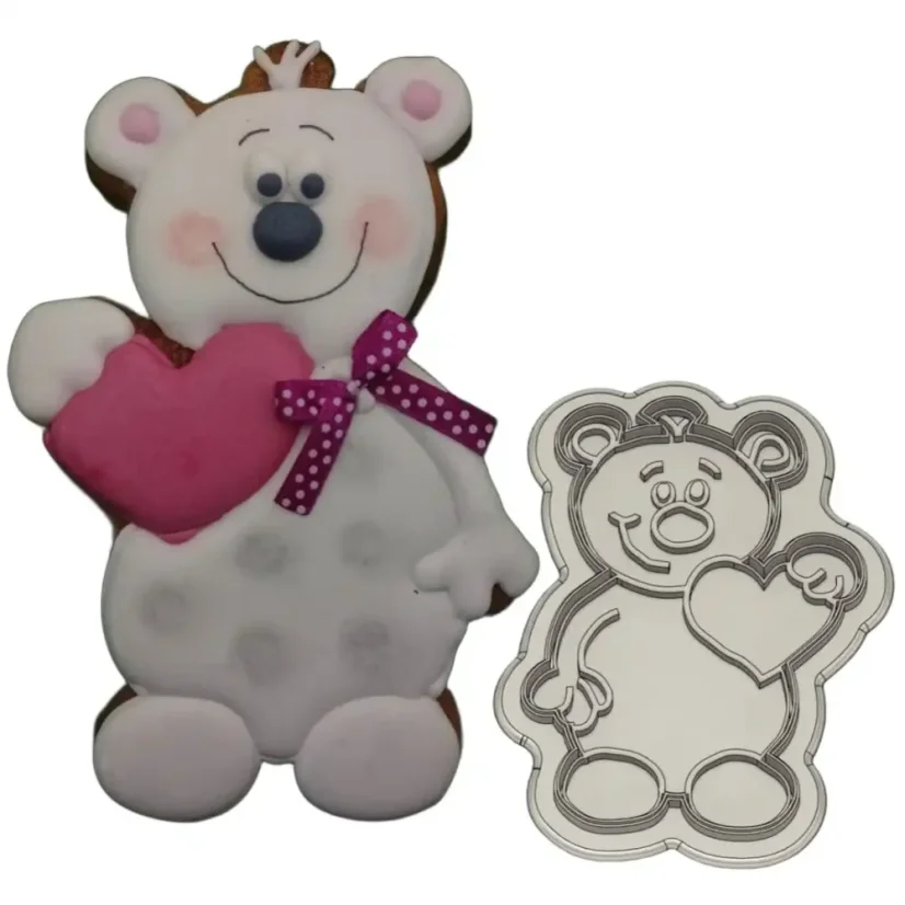 Medvídek se srdcem (8) | 20308 | více variant - Varianta: set (obrys+razitko), Velikost: velikost S (6 cm)
