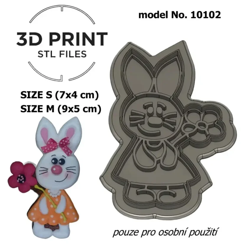 3D tisk STL | Zajíc s kytkou | 10101DS | DIY vykrajovátko/sada - Varianta: model č. 10102, Velikost: velikost S + M